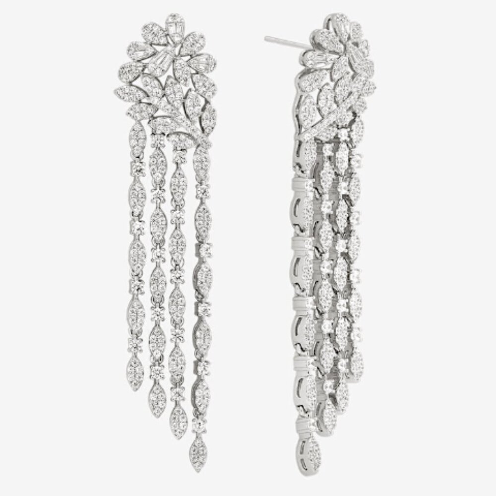 NEW~ Anthropologie SHASHI "Fleurir Drop" Pavé Crystal Fringe & Flower Earrings